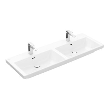 Villeroy und Boch Subway 3.0 Doppelwaschtisch 130 cm, 2 Hahnlöcher, 2 Überläufe